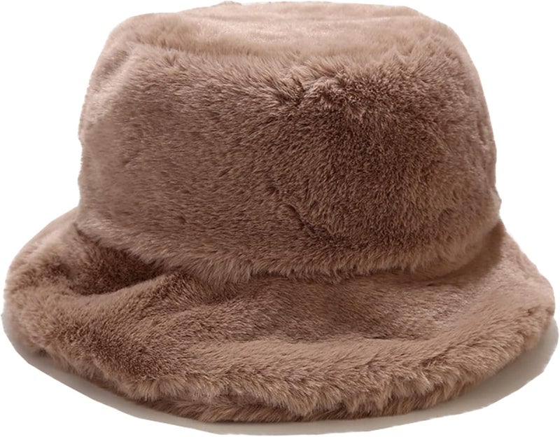Dirholl Women's Winter Faux Fur Fuzzy Warm Bucket Hat - Image 1